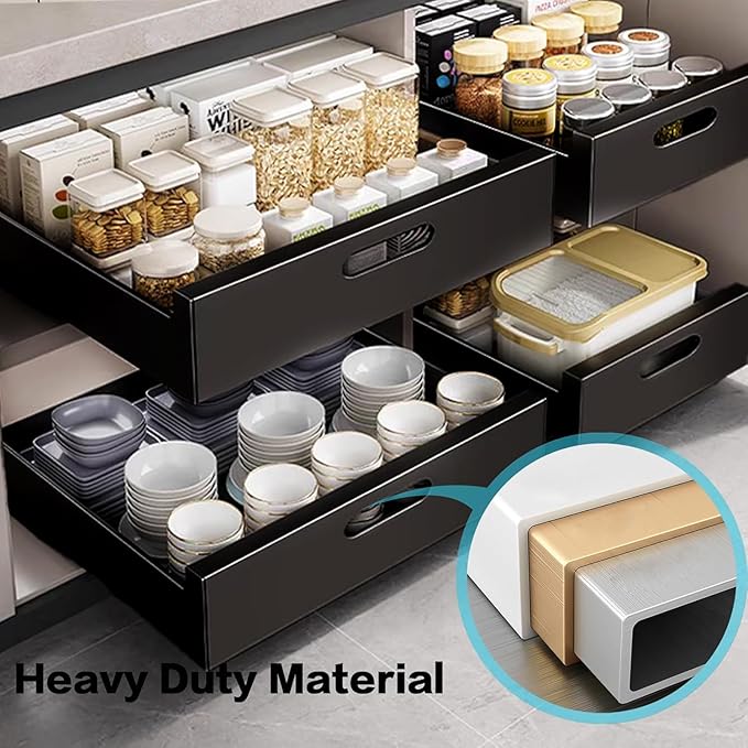 bealy 21'' Deep Cabinet Organizer Adhesive, 10'' Wide Pull Out Cabinet Organizer for Face Frame or Frameless Cabinets, Roll Out Shelves for Kitchen Cabinets, Pantry Shelves, Bathroom, 2 Pack