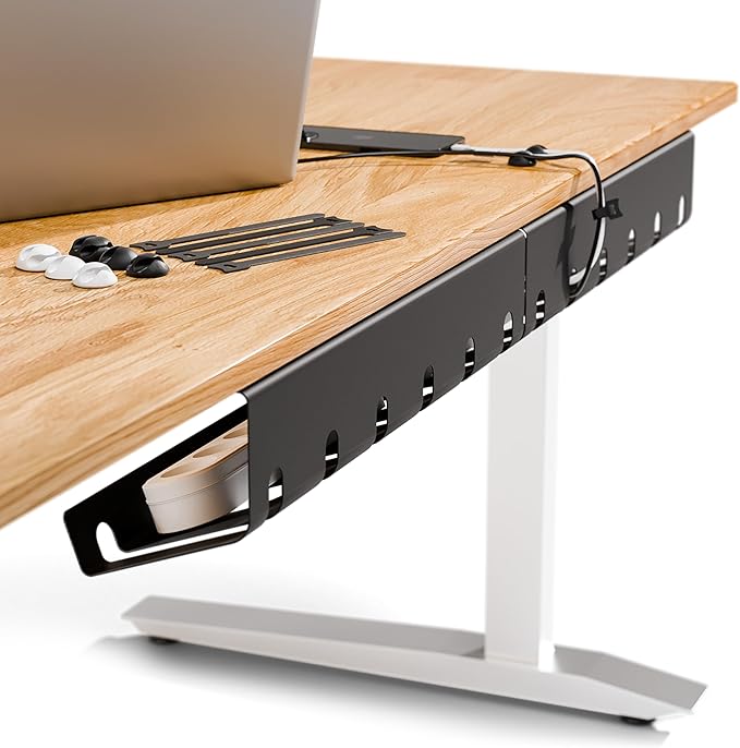 PAMO Cable Management Under Desk for Easy mounting Under-Table I Set of 3 - with 10X Cable Ties I Desk Organizer for Office/Home Office Table Thoughtful Cable Tray Holder