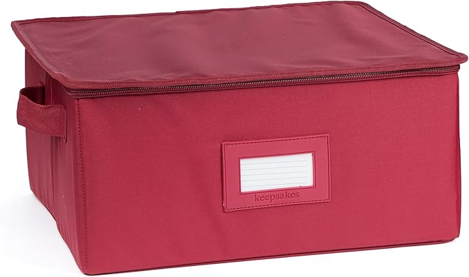 Covermates Dish Storage Box – China & Dinner Plate Storage Container with Dual Zippers, Reinforced Handles, ID Window & Stackable Structured Walls for Dishware Organization, Scarlett Red