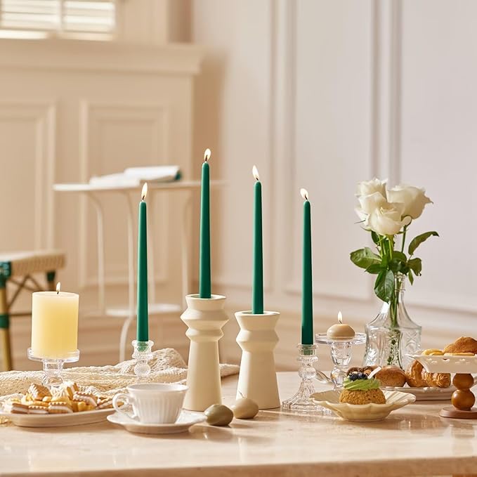 12-Inch Tall Dripless Taper Candles Set of 4 - Emerald Tapered Candles, Perfect for Spring - Smokeless, Unscented, Long Burning - Hand Poured, Colored Tall Candlesticks - Jade