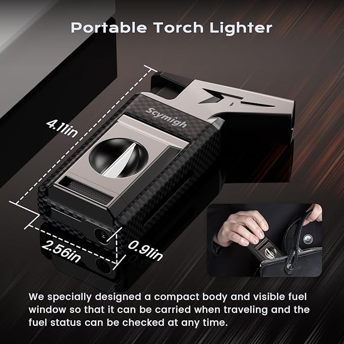 All-in-one Torch Lighter with Cutter, Built-in Punch, Refillable Windproof Jet Flame Butane Torch Lighters, Gifts for Men, Multifunctional Accessories Tool, Lighter for Candle, Travel (Without Fuel)