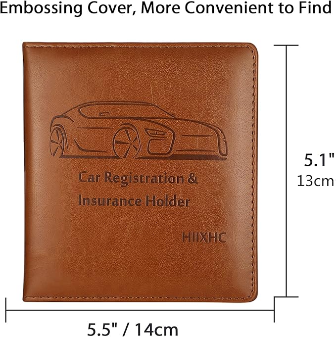 Car Registration and Insurance Holder, 5.5 x 5 Inch PU Leather Vehicle Glove Box Organizer Wallet Case Organizer for Insurance Card, Driver License, Essential Document, Paperwork