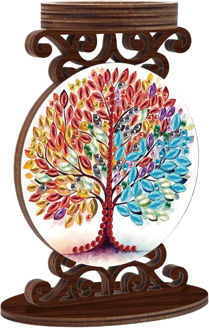 Diamond Art Painting Candlestick Holder kits, Colorful Tree DIY shaped crystal Diamond art painting, woodiness Candle holder for AromaRelax & Home Decor, Christmas Halloween Ornaments (Double-Sided)