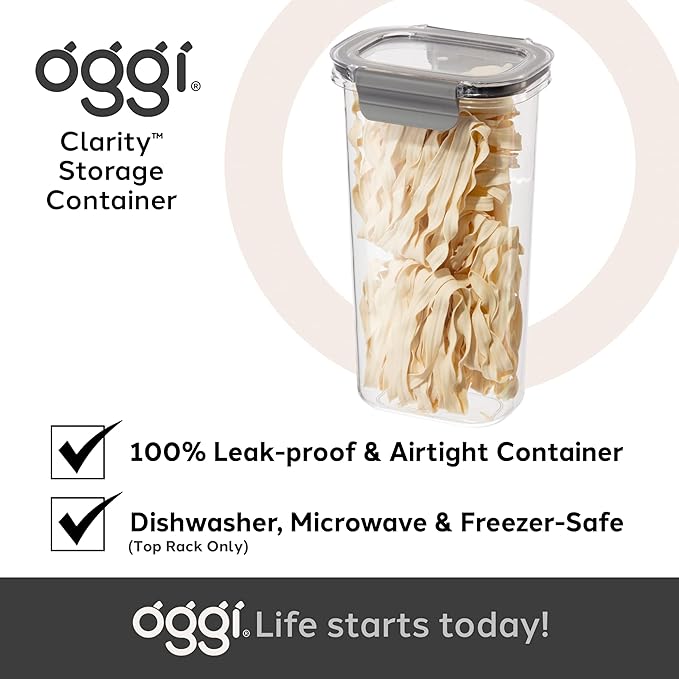 Oggi Clarity Leak-Proof Airtight Food Storage Container - Ultra clear, BPA free, Sealable Container with Lid, Ideal for kitchen storage, Kitchen Organization, Perfect Meal Prep Containers. 54oz/1.6lt