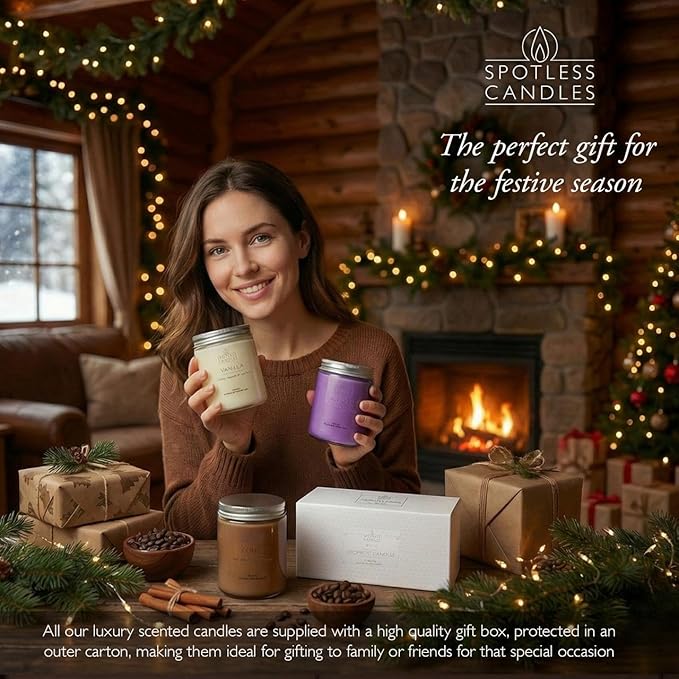 Aromatic Candles Three Pack - 3 x 8 oz Cotton Wick Candles Coloured Fosted Jars - Vanilla, Lavender and Coffee, Classic Candle Set for Men and Women by Spotless Leopard