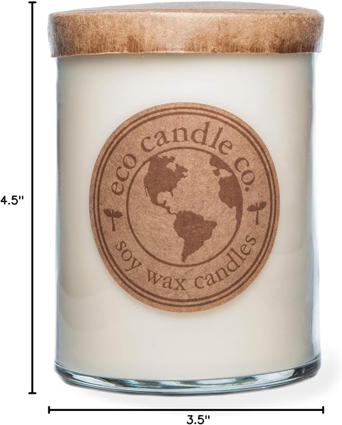 Eco Candle Co. Recycled Candle, White Tea Ginger, 18 oz. Double Wick - Scents of White Tea, Spices, Citrus, Jasmine, & Ginger - 100% Soy Wax, No Lead, Kraft Paper Label & Lid, Hand Poured