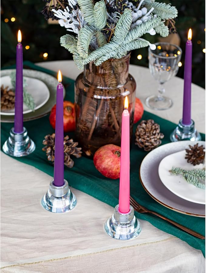 CANDWAX 12 Inch Advent Taper Candles Set of 12 - Long Burning Dripless Unscented Tapers - Perfect for Advent Wreaths, Christmas Décor - 9 Purple Tapers, 3 Pink Tapered Candles
