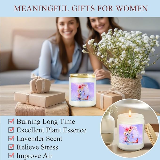 Personalized Gifts Monogrammed Birthday Gifts for Women, Daughter Bestie Friendship Christmas Halloween Initial Wine Tumbler Makeup Bag Scented Candle Bracelet Set, (Aesthetic Purple Flower E)