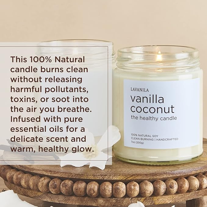 Lavanila Vanilla Coconut Scented Natural Soy Candle (2-Pack) - Handcrafted, Clean Burning 50 Hour Burn Time, 7 oz Each