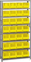 Quantum Storage Systems QSBU-239YL Giant Open Hopper Steel Shelving System, 12" D x 36" W x 75" H, with 8 Shelves and 28 QUS239 Bins, Yellow