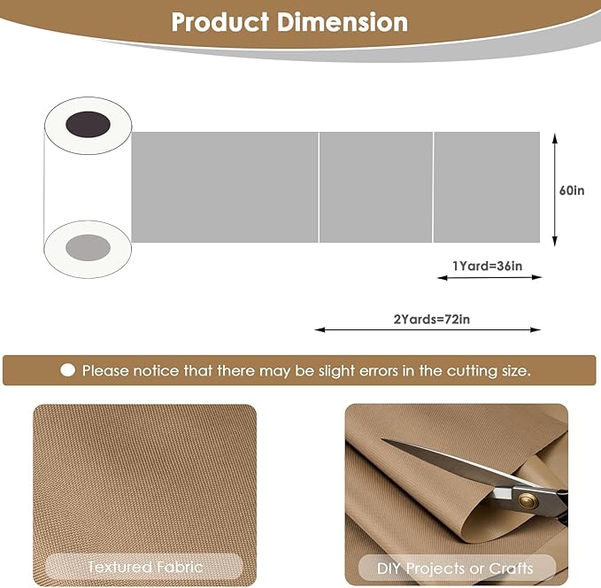 Waterproof Canvas Fabric by The Yard 60" W 600 Denier PVC Backing Water Repellent Polyester Upholster Fabric Material for Indoor Outdoor Marine Awning Tent Craft DIY(2 Yards, Khaki)
