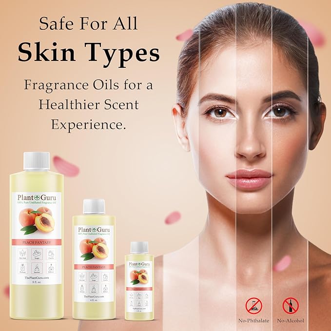 Peach Fantasy Fragrance Oil 4 fl. oz. Scented Oil for DIY Soap Making, Candles, Bath Bombs, Body Butters. Used in Aromatherapy Diffusers, Burners and Warmers. Add to Lotions and Creams.