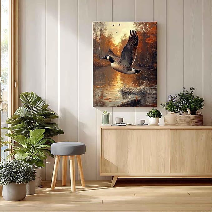 Goose Taking Flight in Autumn Forest Paint by Numbers for Adults, Fall Wildlife DIY Painting Kit, Nature Wall Decor 24 Colors 16x20 inch Framed