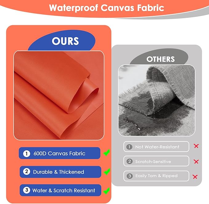 Waterproof Canvas Fabric by The Yard 60" W 600 Denier PVC Backing Water Repellent Polyester Upholster Fabric Material for Indoor Outdoor Marine Awning Tent Craft DIY(1 Yard, Orange)