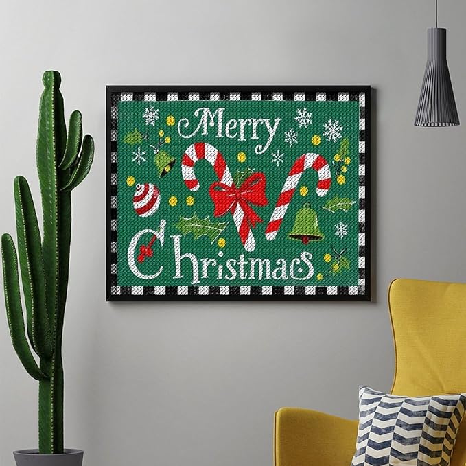 AIVKIEJK Diamond Painting Kits for Adults - Festive Merry Christmas Red Bow, Candy Cane & Bell Painting DIY 5D Full Drill Diamond Dots Paintings with Diamonds Gem Art and Crafts Home Decor 16"x20"