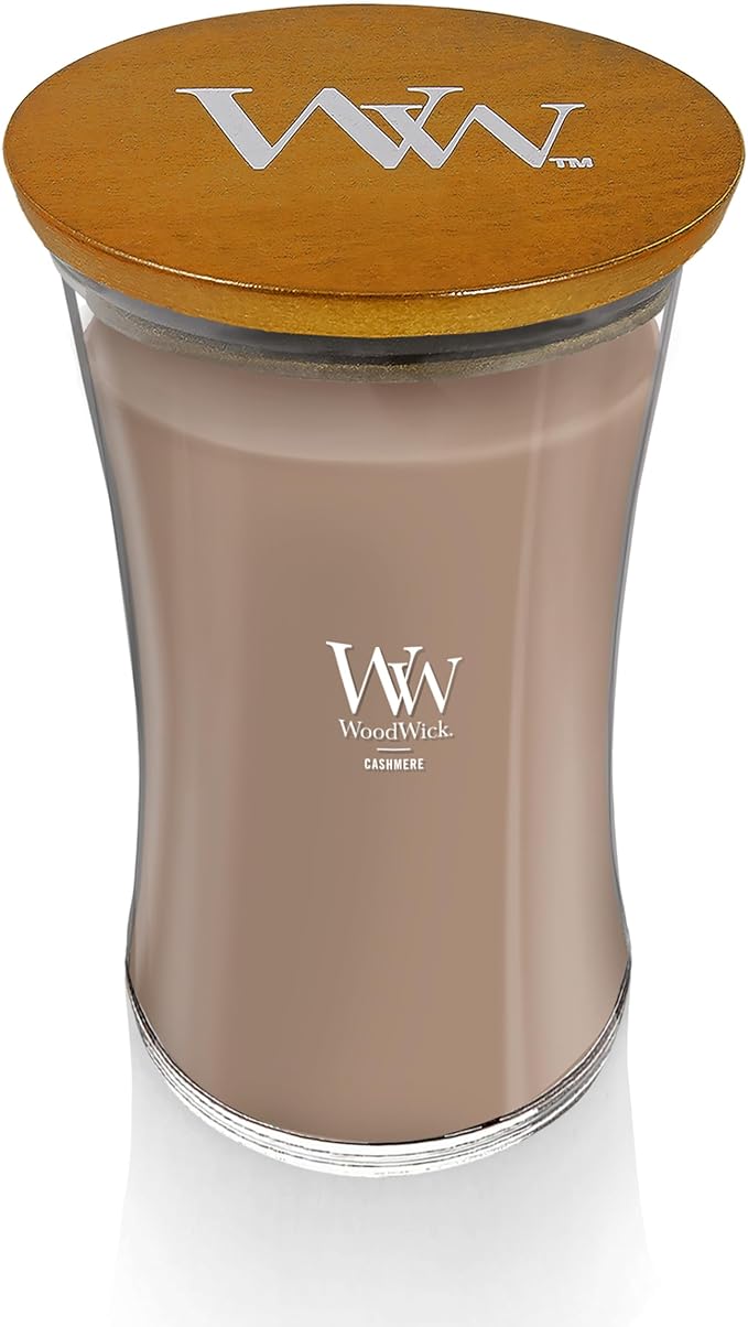 WoodWick Cashmere Holiday Candle Gifts for Women and Men, 21.5 oz Large Hourglass Candle with Crackling Wick