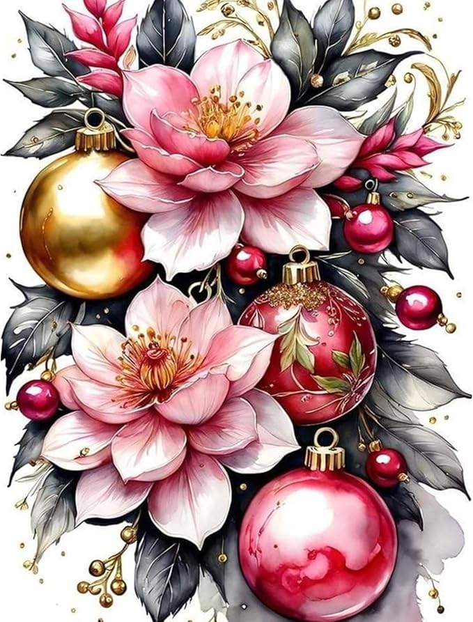 Skyboda Flower Diamond Art Kits for Adults Beginners, Christmas Bells Diamond Painting Kits for Adults,5D Full Drill DIY Diamond Dot Gem Art Kit Wall Home Decor Arts Craft 12x16 inch