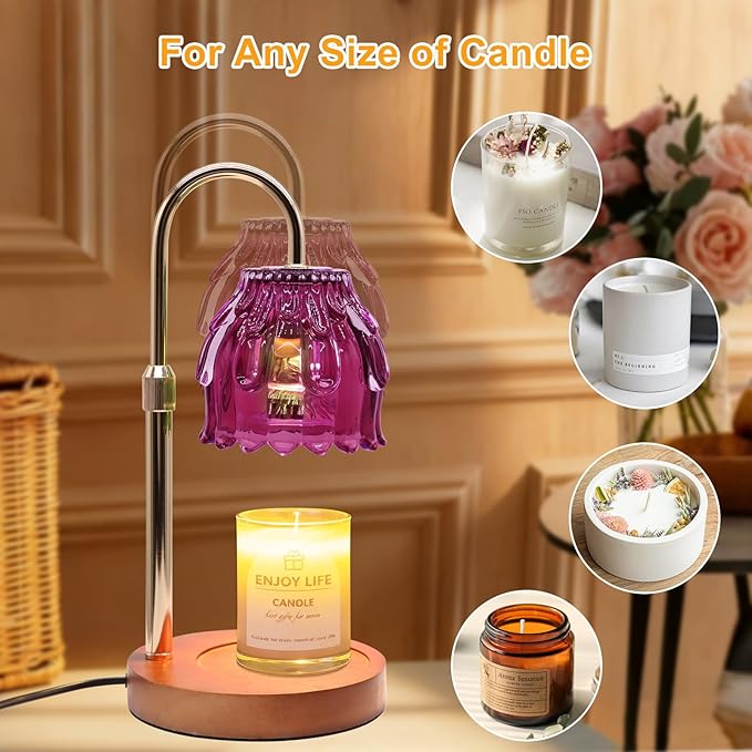 Candle Warmer Lamp with Timer and Dimmer 4-Level Dimmable Flower Light Heat Lamp for Jar Candles Adjustable Height Modern Cute Home Decor for Living Room Bedroom and Best Gift for Friends Lover.Purple
