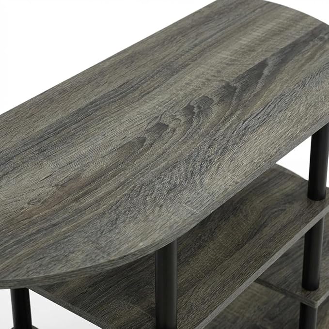 Furnifact French Oak Grey/Black Corner TV Stand with Simple Design, Durable Composite Wood and Plastic Tubes, Modern Storage Solution for Living Room