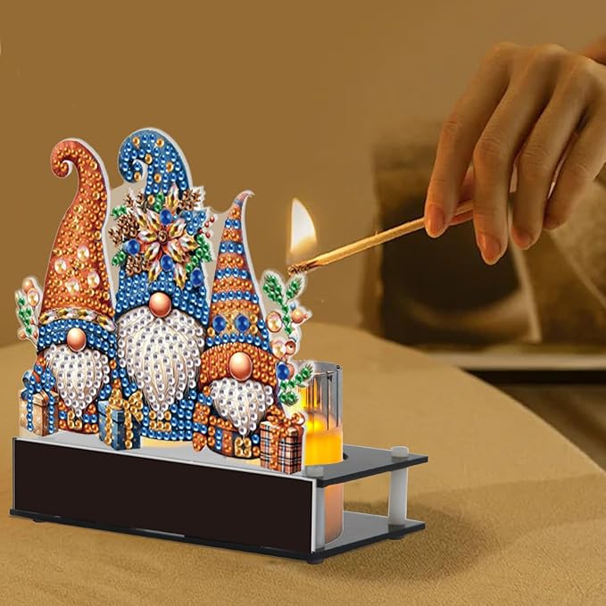 TDFERAN Diamond Painting Taper Candle Holders Christmas 12x11cm Candlestick Holders Centerpieces Candlestick Holders Candle Stick Holders for Home Decoration Party Housewarming Gifts Christmas Gnome