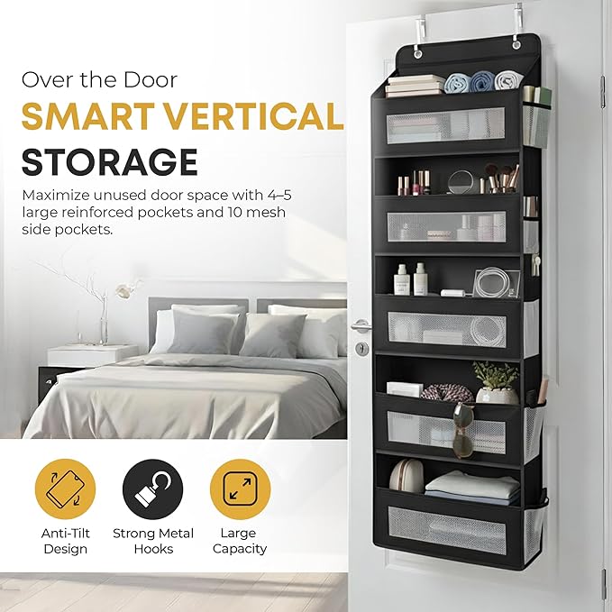 Wall & Door Hanging Organizer with Mesh Pockets – Over The Door Storage Organizer for Bedroom, Bathroom, Closet & Pantry, Space Saving Fabric Pocket Organizer