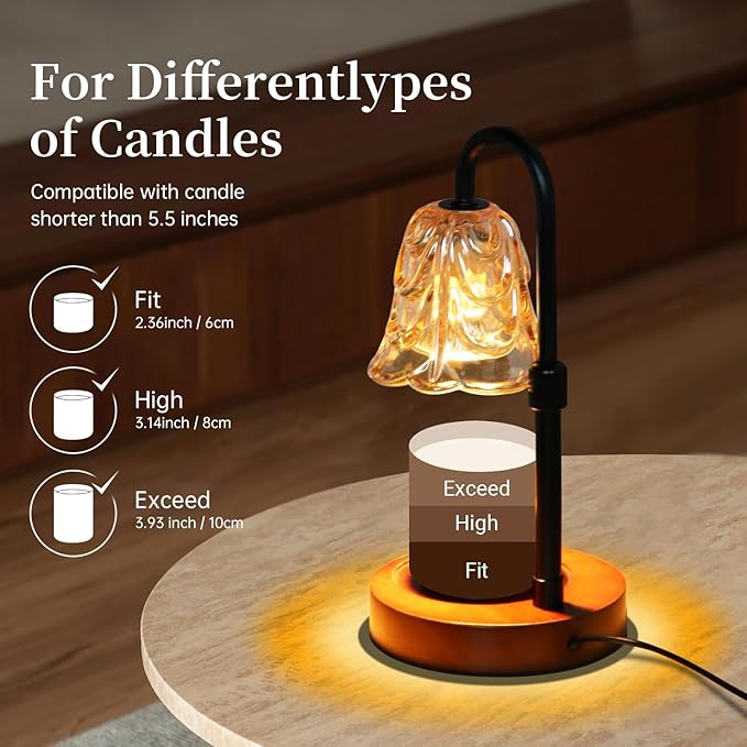 Candle Warmer Lamp with Timer Dimmable, Adjustable Height, House Warming Gifts New Home Decor, Mothers Day Birthday Gifts for Mom Women, Bedroom Decor with 2 Bulbs (Mother's Day Gift)