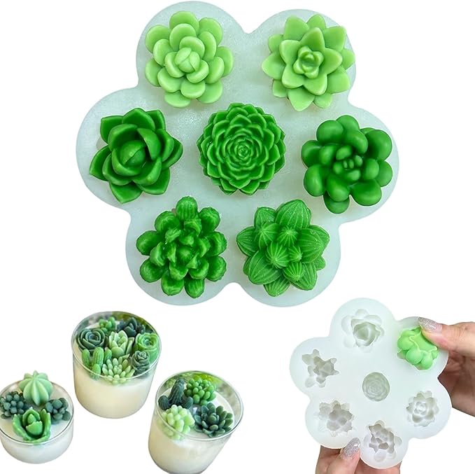 7 Pcs Succulent Fondant Molds 3D Silicone Cactus Succulents Leaves Moulds Succulent Plants Resin Molds Grow Plant Cupcake Cookie Baking Decorating Moulds for Summer Birthday Party DIY Candy, White