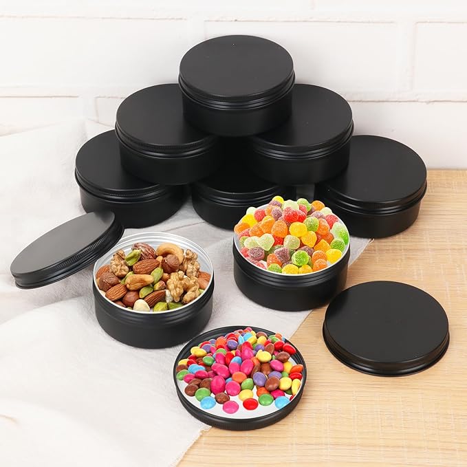48 Pack 4 oz Black Aluminum Round Tins with Screw Lid, Multipurpose Storage for Candles, Creams, DIY Ointments, Buttons