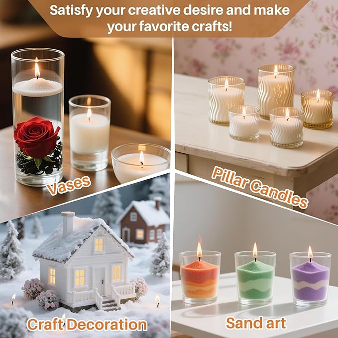 Sukh 430g (0.95lb) Candle Sand with Wick - Refillable Pearled Candles Sand and Wicks Reusable Snow Powder Wax for DIY Making, Gifts, Holiday Decorations