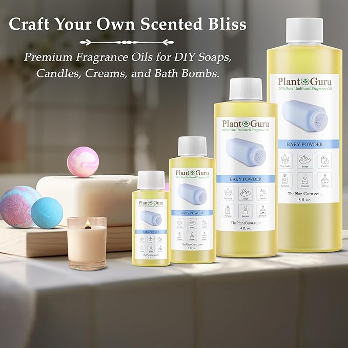 Baby Powder Fragrance Oil 4 fl. oz. Scented Oil for DIY Soap Making, Candles, Bath Bombs, Body Butters. Used in Aromatherapy Diffusers, Burners and Warmers. Great Addition to Lotions and Creams.