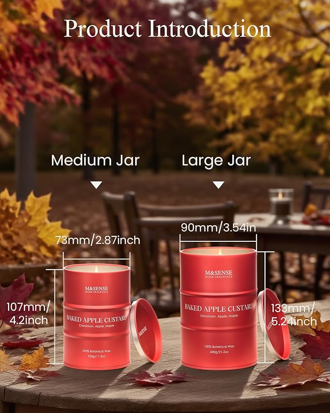 M&SENSE Baked Apple Scented Candles Large, Natural Soy Candles 21.2oz 120 Hour Slow Burning,Christmas Candle Candle for Stress Relief Meditation Relaxing,Aromatherapy Christmas Decor