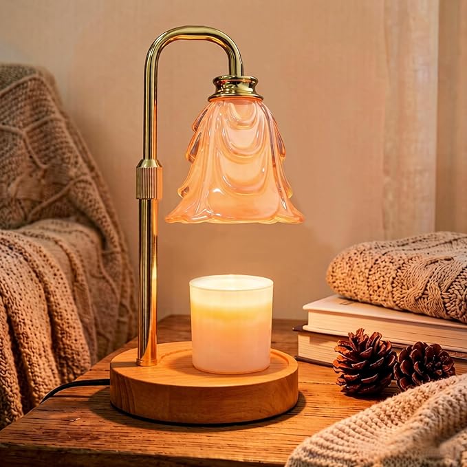 Candle Warmer Lamp with Timer & Dimmer, Adjustable Height Flower Candle Warmer for Jar Candles, Flameless Wax Melter with 2 Bulbs, Home Decor, Christmas, Birthday, Valentine's Gift for Women (A2-Gold)