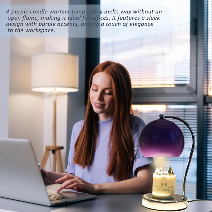 Candle Lamp Warmer, Wide Base Scented Candle Warmer with Timer and Dimmer, Adjustable Candle Melting Lattern, Home Decor Table Lamp (Purple)