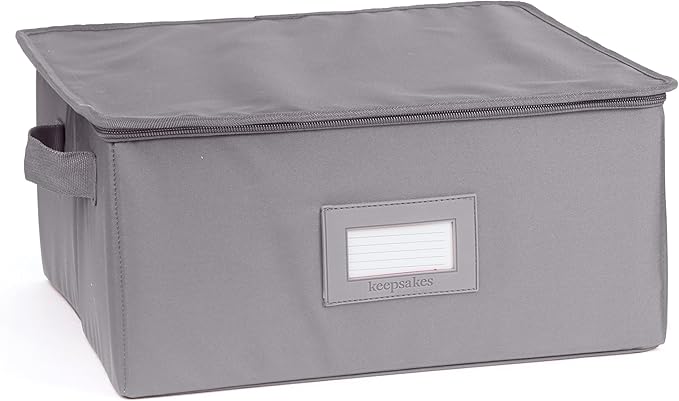 Covermates Dish Storage Box – China & Dinner Plate Storage Container with Dual Zippers, Reinforced Handles, ID Window & Stackable Structured Walls for Dishware Organization, Graphite