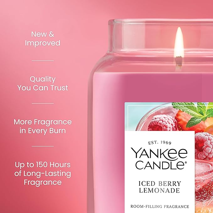 Yankee Candle Iced Berry Lemonade Scented Candle, 22oz Large Jar with up to 150 Hour Burn Time, Giftable