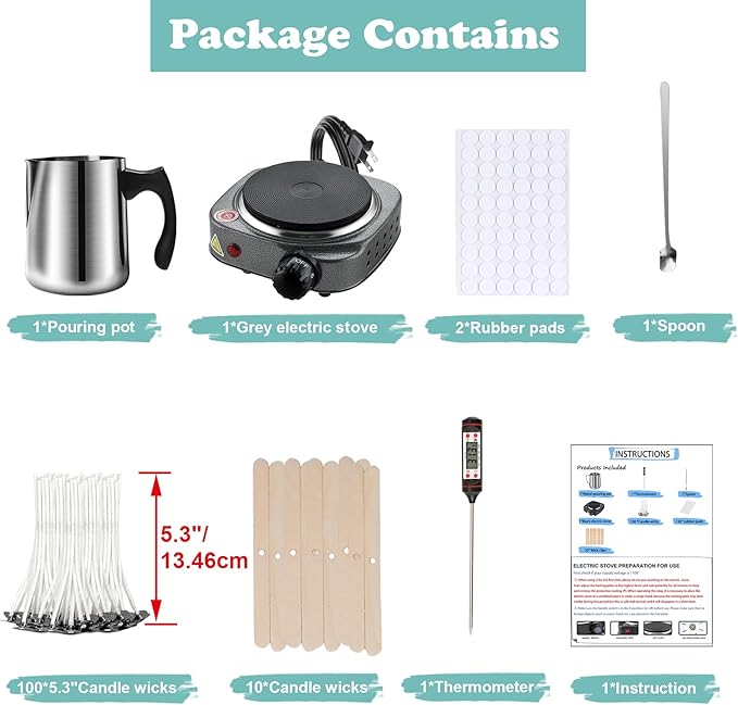 Candle Making Kit, Wax Melter For Candle Making, DIY Candle Making Supplies For Adults,Beginners, Including 500w Electric Stove, 900ml Melting Wax Pouring Pot, Candle Wick, Thermometer, Spoon(Gray)