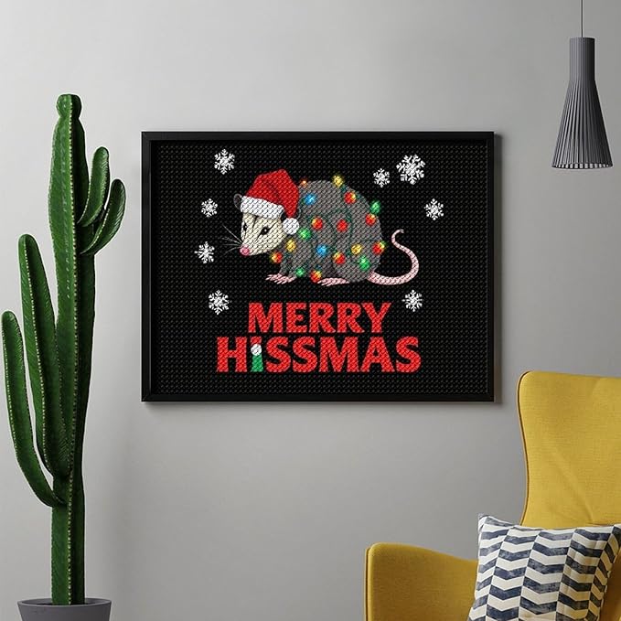 AIVKIEJK Diamond Painting Kits for Adults - Christmas Possum Merry Hissmas Painting DIY 5D Full Drill Diamond Dots Paintings with Diamonds Gem Art and Crafts Home Decor 12"x16"