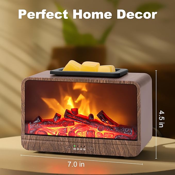 Flame Fireplace Wax Melt Warmer,Scentsy Wax Warmer with Timer, Electric Wax Warmer for Scented Wax with PTC Heating Plate, Wax Burner for Women Gifts & Home Decor(Walnut)