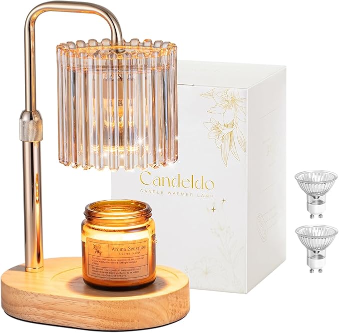 Candeldo Candle Warmer Lamp with Timer: Gold Candle Warming Lamp Height Adjustable Wax Melt Warmer Dimmable Modern Farmhouse New Home Bedroom Decor Mothers Day Housewarming Gift for Women