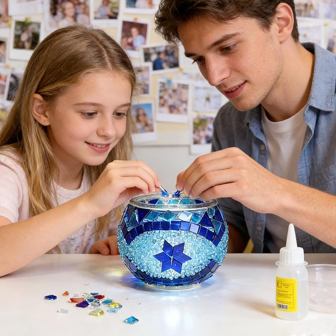 wpdash Handmade Turkish Mosaic Candle Holder Colorful Round Glass DIY Kit Romantic Ambient Night Light Home Lighting Birthday & Christmas Decoration