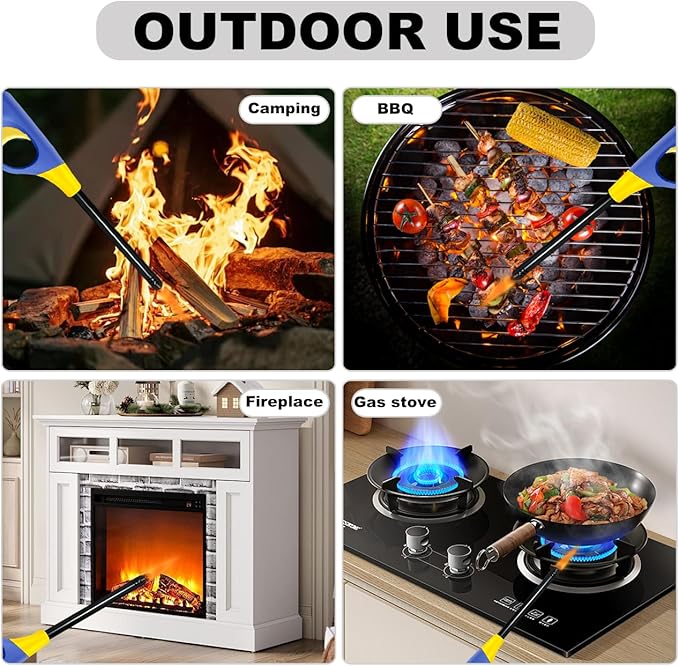 Refillable Butane Lighters, 4 Pack Long Lighters for Candle, Multiple-Purpose Lighter Pack for Camping Fireplace Party BBQ Grill Candle Lighter（Fuel Included）