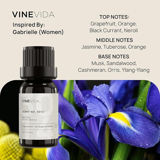 VINEVIDA Scent NO. 3014 Fragrance Oil - 10mL - Inspired by: Gabrielle (Women); Candle Fragrance Oil for Soy Candles - Soap Making Scents