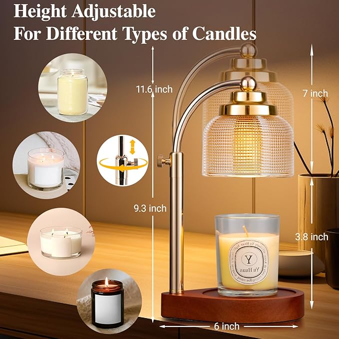 Candle Warmer Lamp with Timer Dimmer, Adjustable Height Wax Melt Warmer for Jar Candles, Vintage Home Decor & Aesthetic Bedroom Decor, Birthday Gifts for Women Mom Sister with 2 Replacement Bulbs