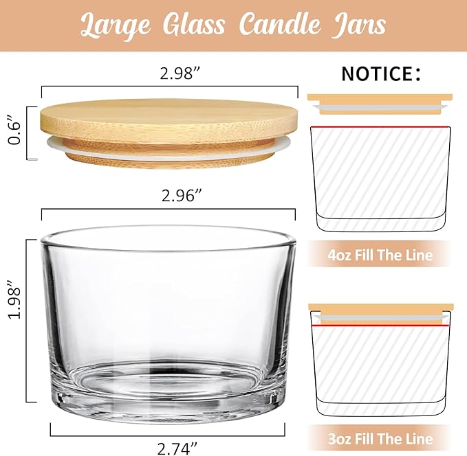 SUPMIND 4oz Clear Candle Jars (15 Pack) - Small Wide Mouth Glass Jars with Bamboo Lids, Ideal for Candle Making Business
