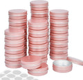 36 Pieces 2 oz Tins with Lids, Aluminum Rose Gold Candy Containers with White Labels, Small Empty Tin Cans Travel Storage Tin Jars for Candles, Lip Balm, Jewelry or Crafts