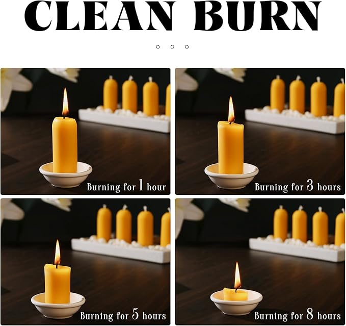 30 Pack Natural Thin Beeswax Pillar Candles - 1.3 inch Wide Dripless Bees Wax Candles, Smokeless Clean Burning for Home, Meditation, Relaxation, Emergency & Power Outages (Premium Yellow Beeswax)