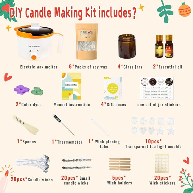WcoDusak Candle Making Kit for Adults & Beginners, All-in-One DIY Soy Candle Making Kit with Electric Wax Melter, Create Cozy, Handmade Candles for Home Decor & Thoughtful Gifts