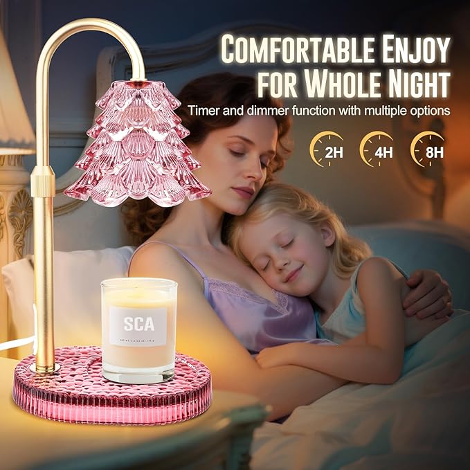 Christmas Tree Shape Candle Warmer Lamp with Timer Dimmable Adjustable Height Wax Warmer Lamp for Jar Candles With 2 Bulbs, Birthday Gifts for Women Mom, House Warming Gifts New Home Deco - Wine red