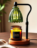 Green Candle Warmer Lamp with Timer - Wax Melt Warmer, Dimmable Electric Candle Lamp, Dark Academia Cottagecore Boho Decor, Adjustable Height, Genuine Wood Base, 2 Bulbs Included, Gift for Her