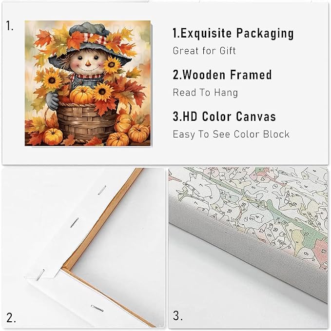 VIGEGU Fall Scarecrow Paint by Numbers Kit for Adults with Framed,Thanksgiving Paint by Number DIY Acrylic Adult Paint by Number Kits for Wall Decor 10x10in
